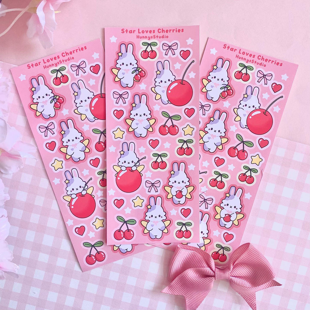 Star loves cherries matte vinyl sticker sheet