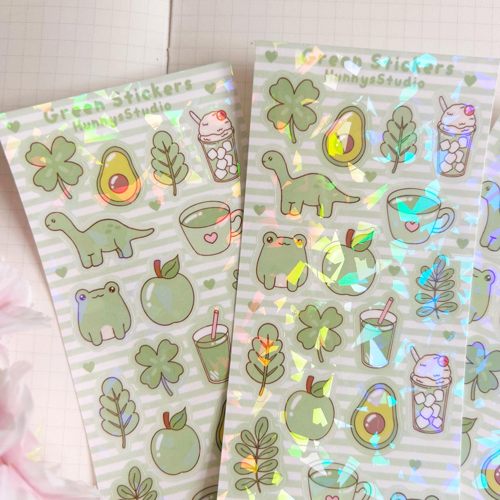 Green stickers vinyl holographic sticker sheet