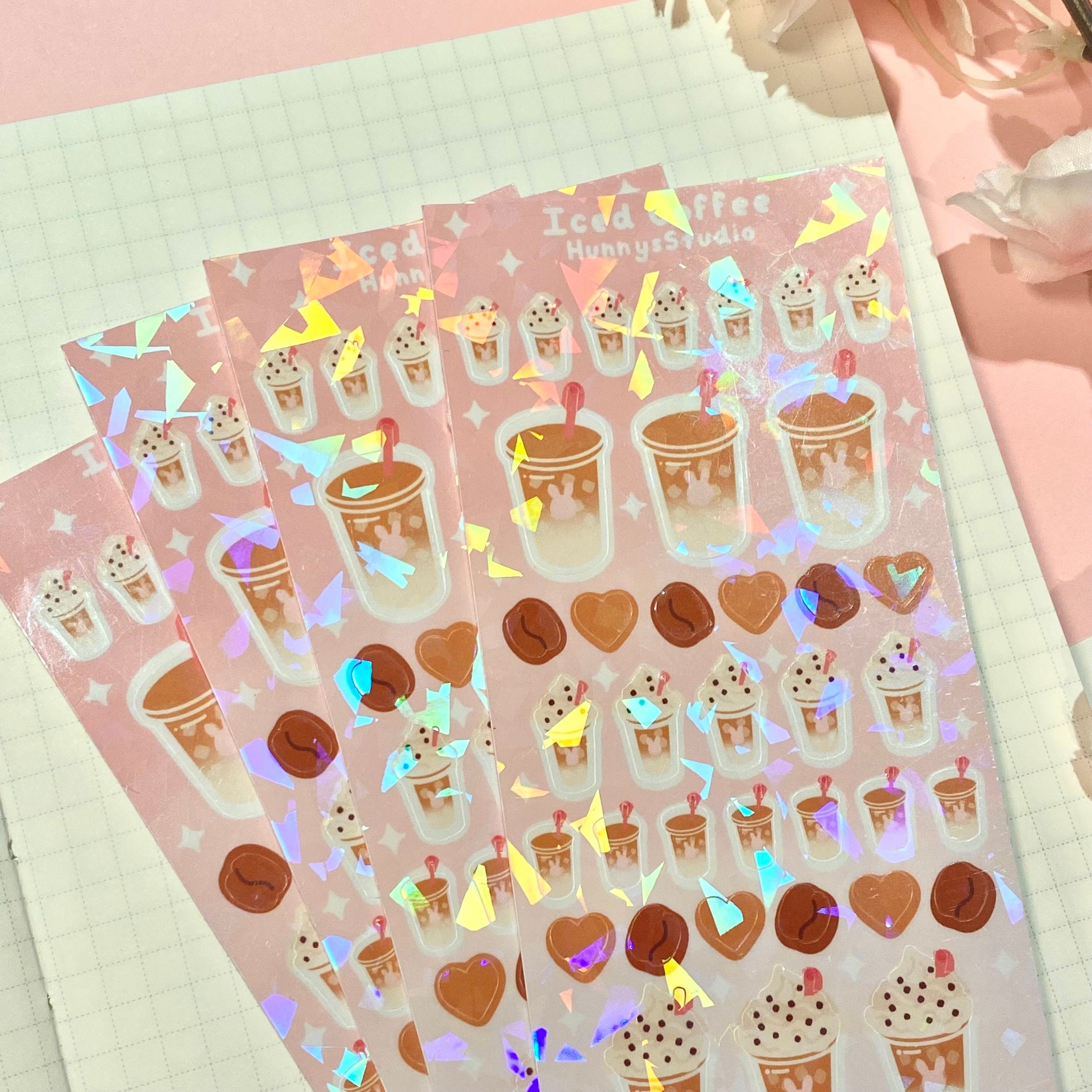 Iced coffee holographic vinyl sticker sheet