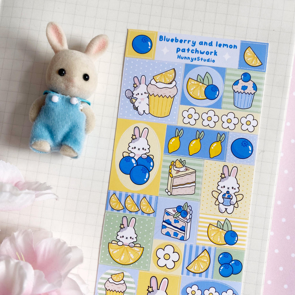 Blueberry and lemon patchwork matte vinyl sticker sheet