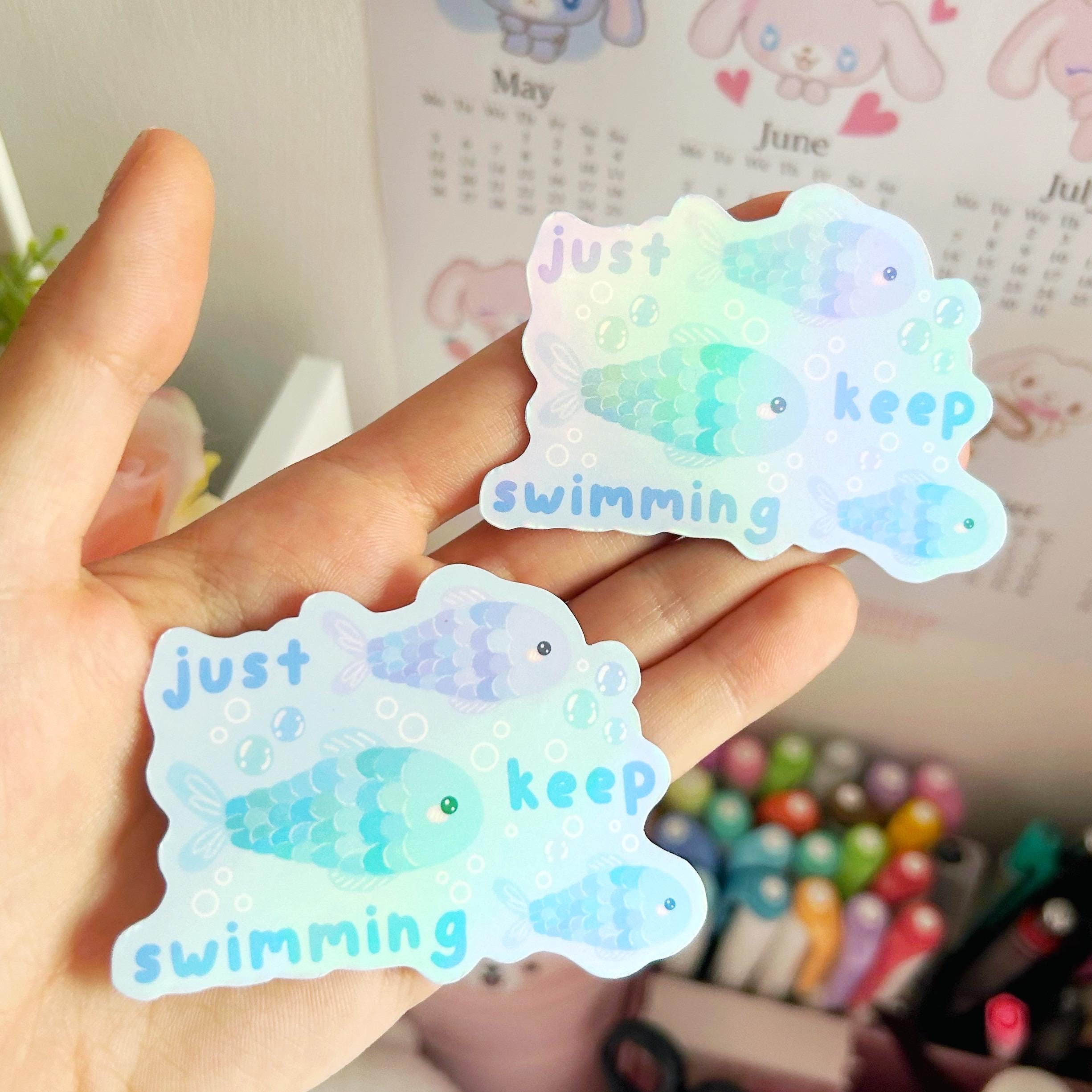 Fish just keep swimming  die cut vinyl holographic sticker