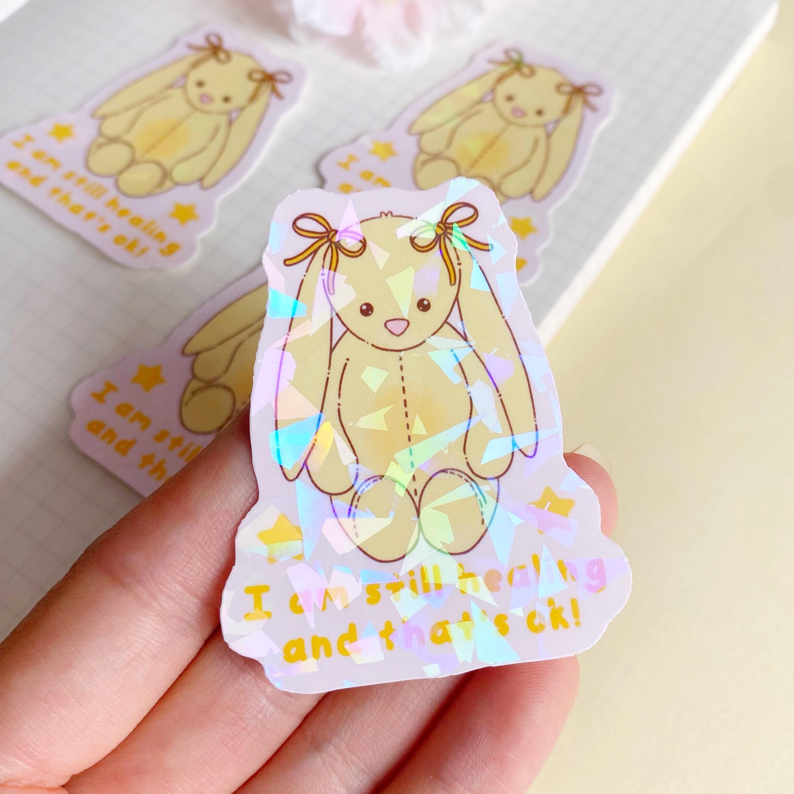 yellow bunny healing quote die cut vinyl holo sticker