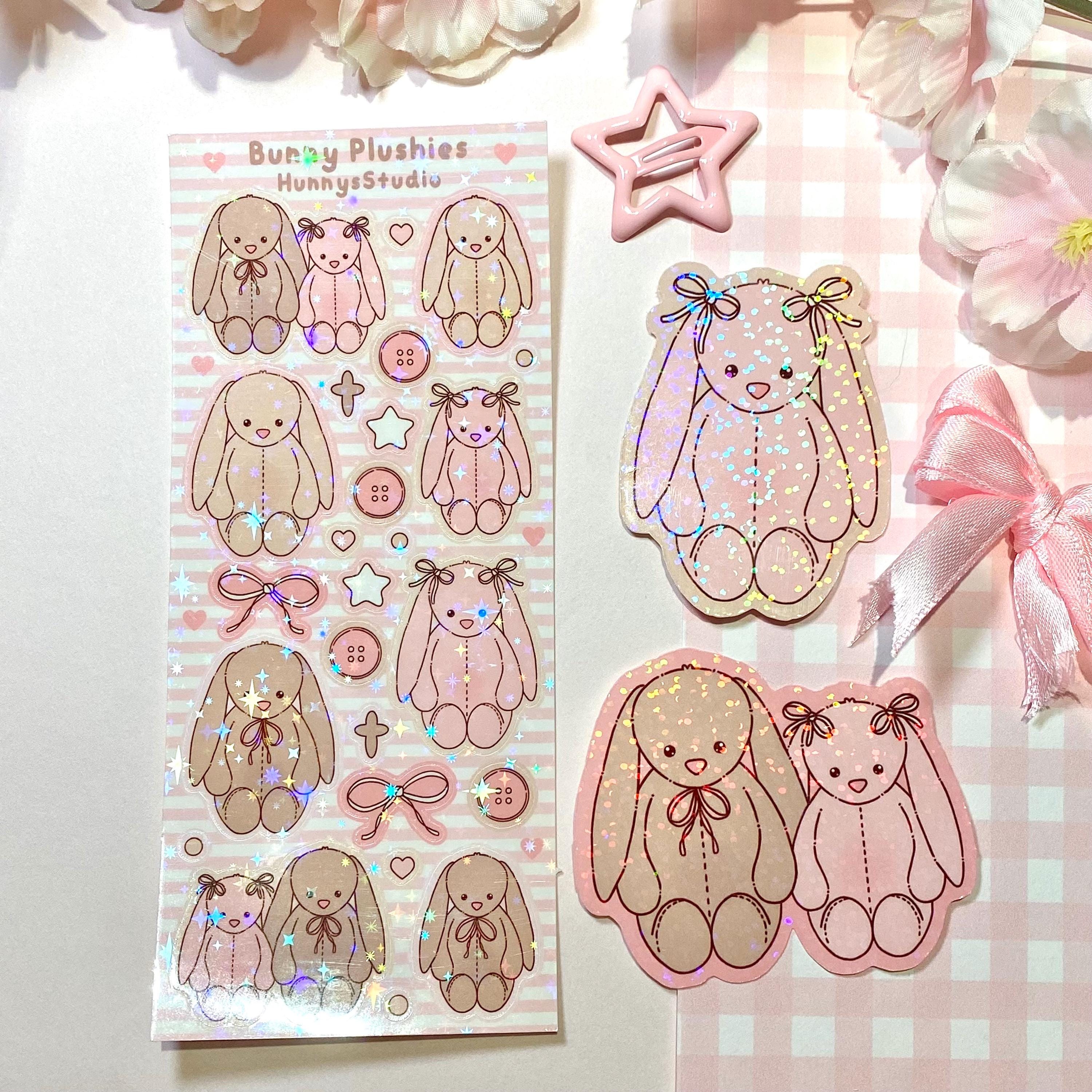 Two bunny plushies die cut vinyl holo sticker
