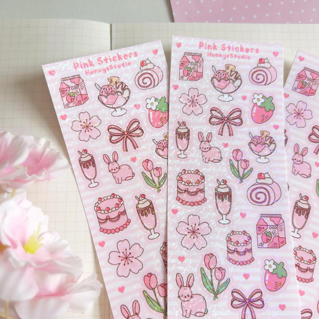 Pink stickers vinyl holographic sticker sheet