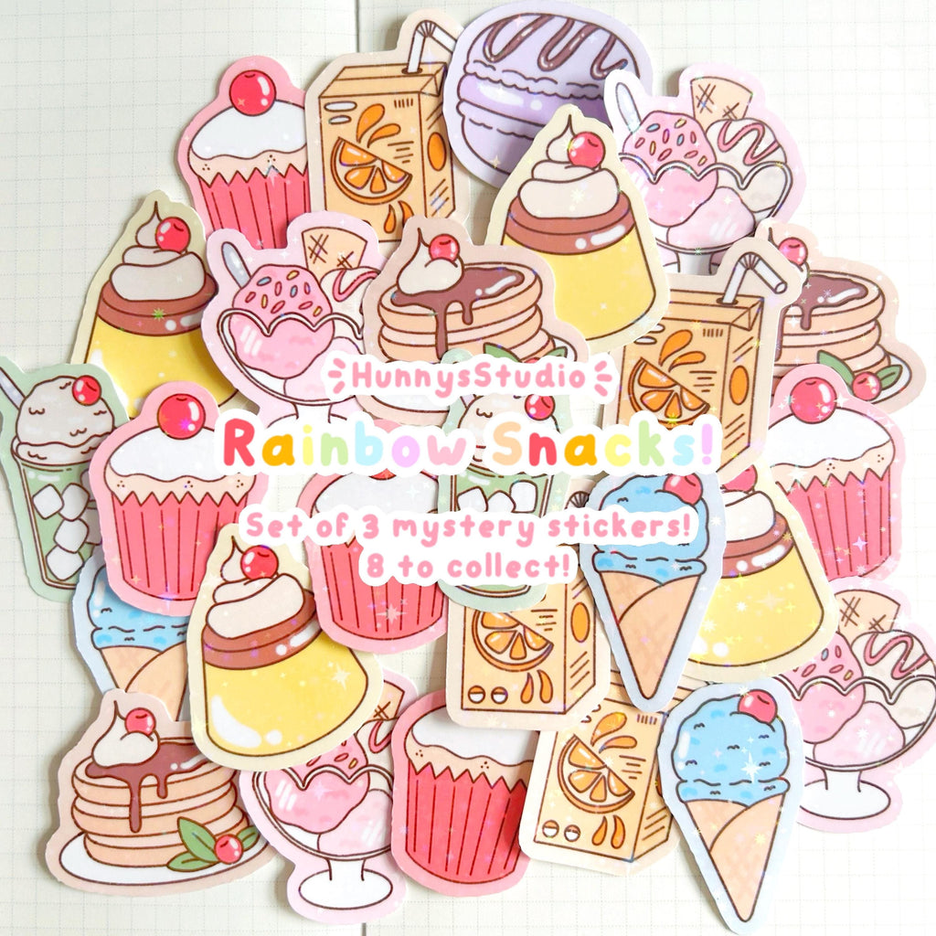 Rainbow snacks mystery holographic die cut stickers