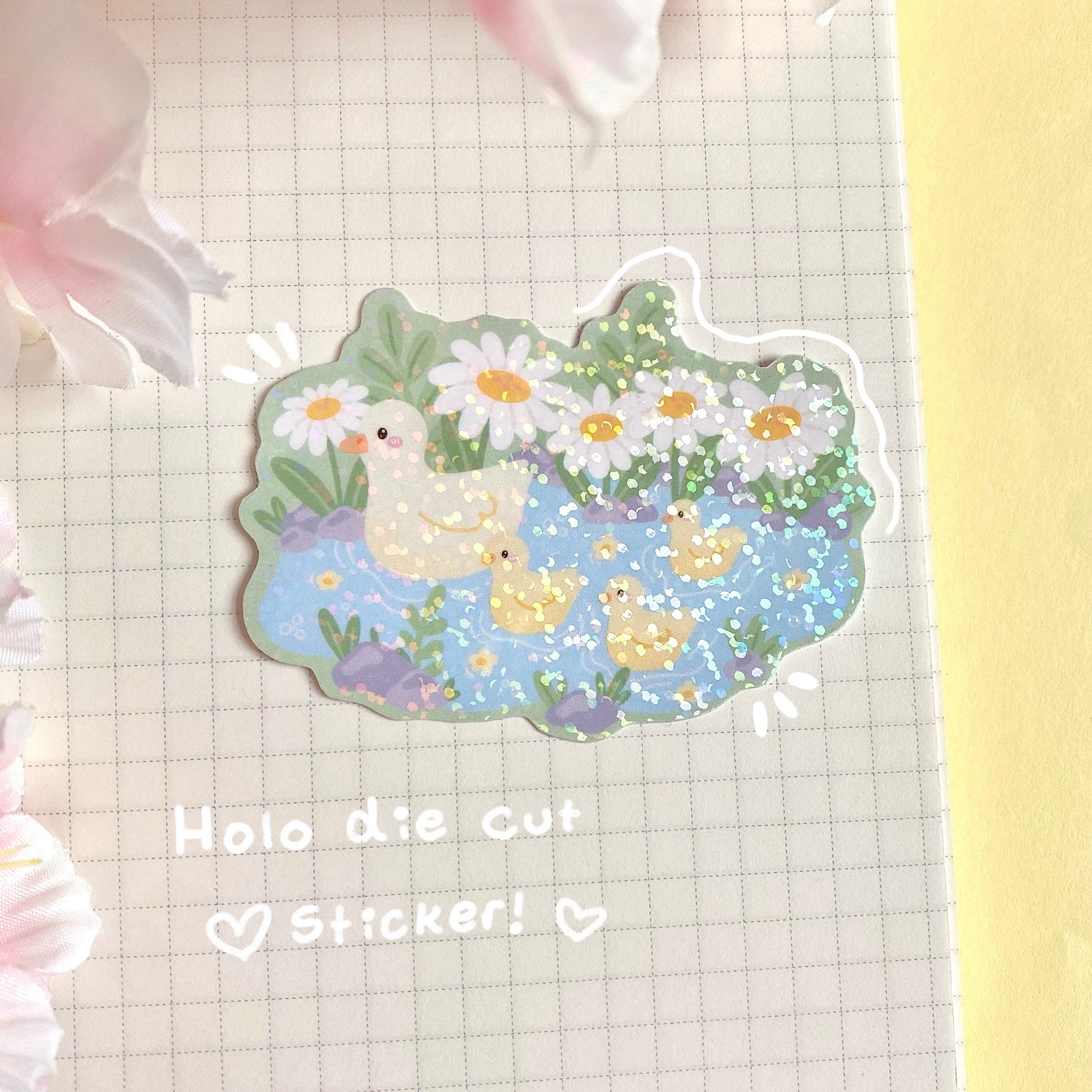 Duckies in a pond vinyl holographic die cut sticker