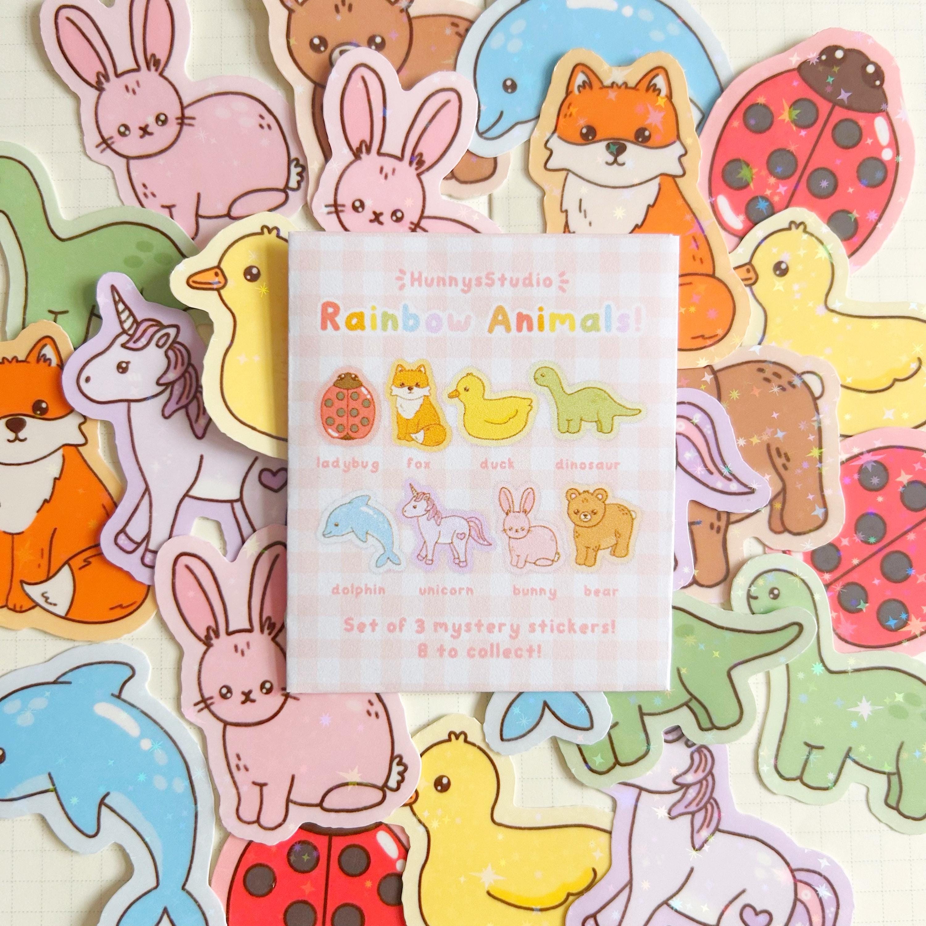 Rainbow animals mystery holographic die cut stickers