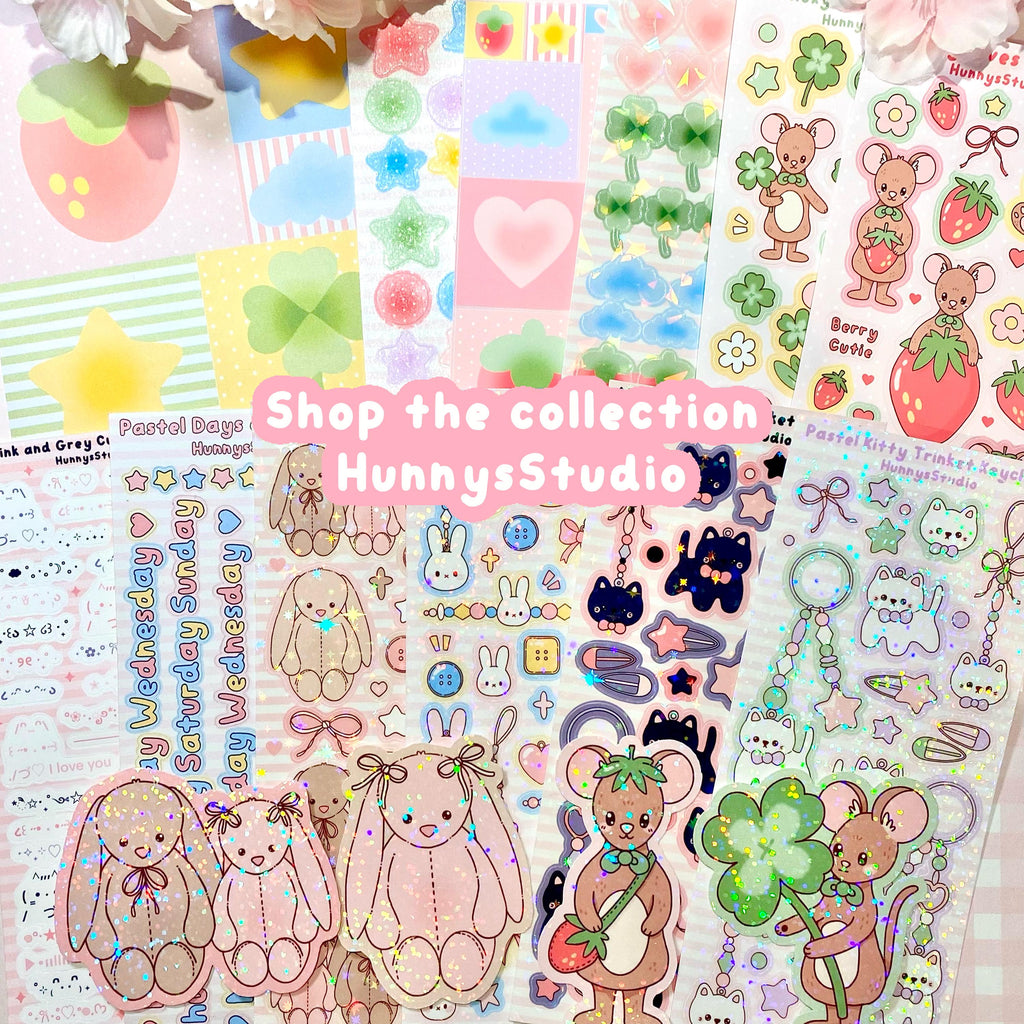 Bunny plushies vinyl holographic sticker sheet