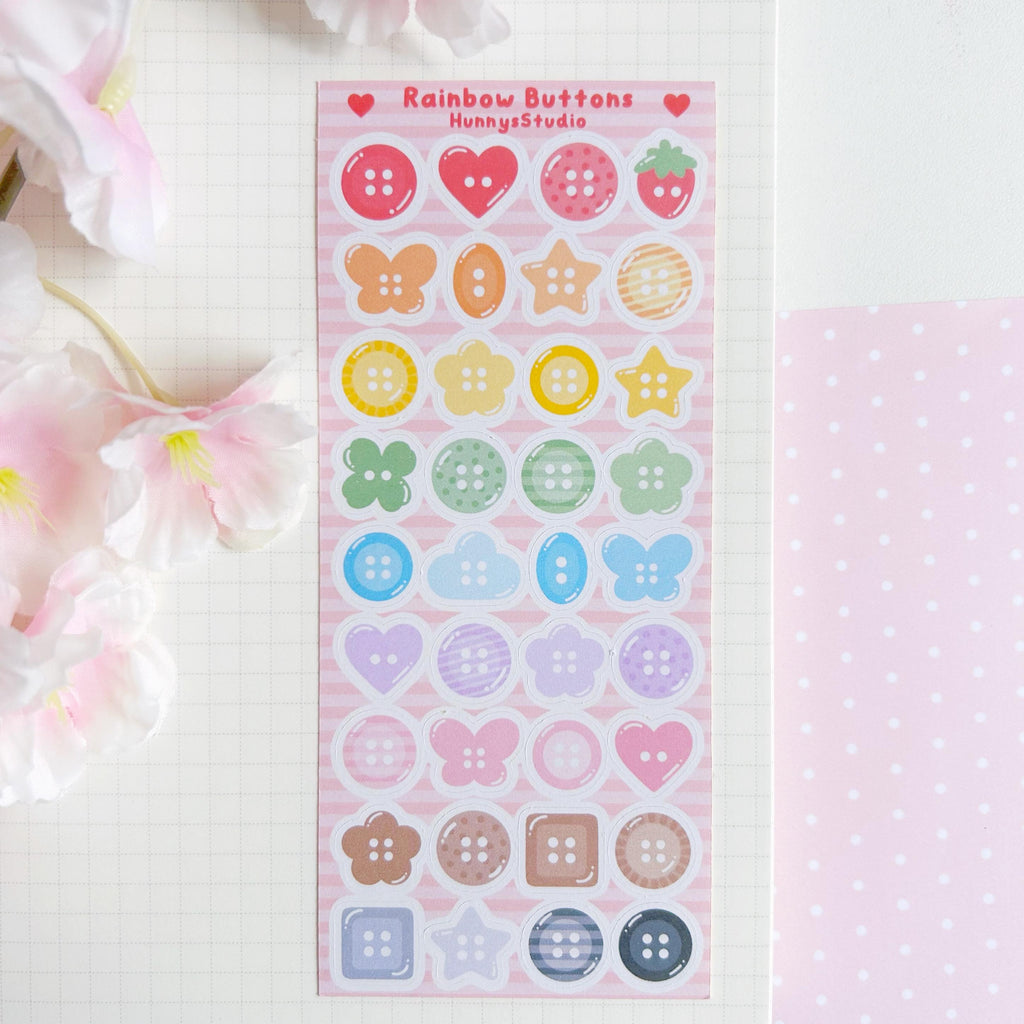 Rainbow buttons matte sticker sheet