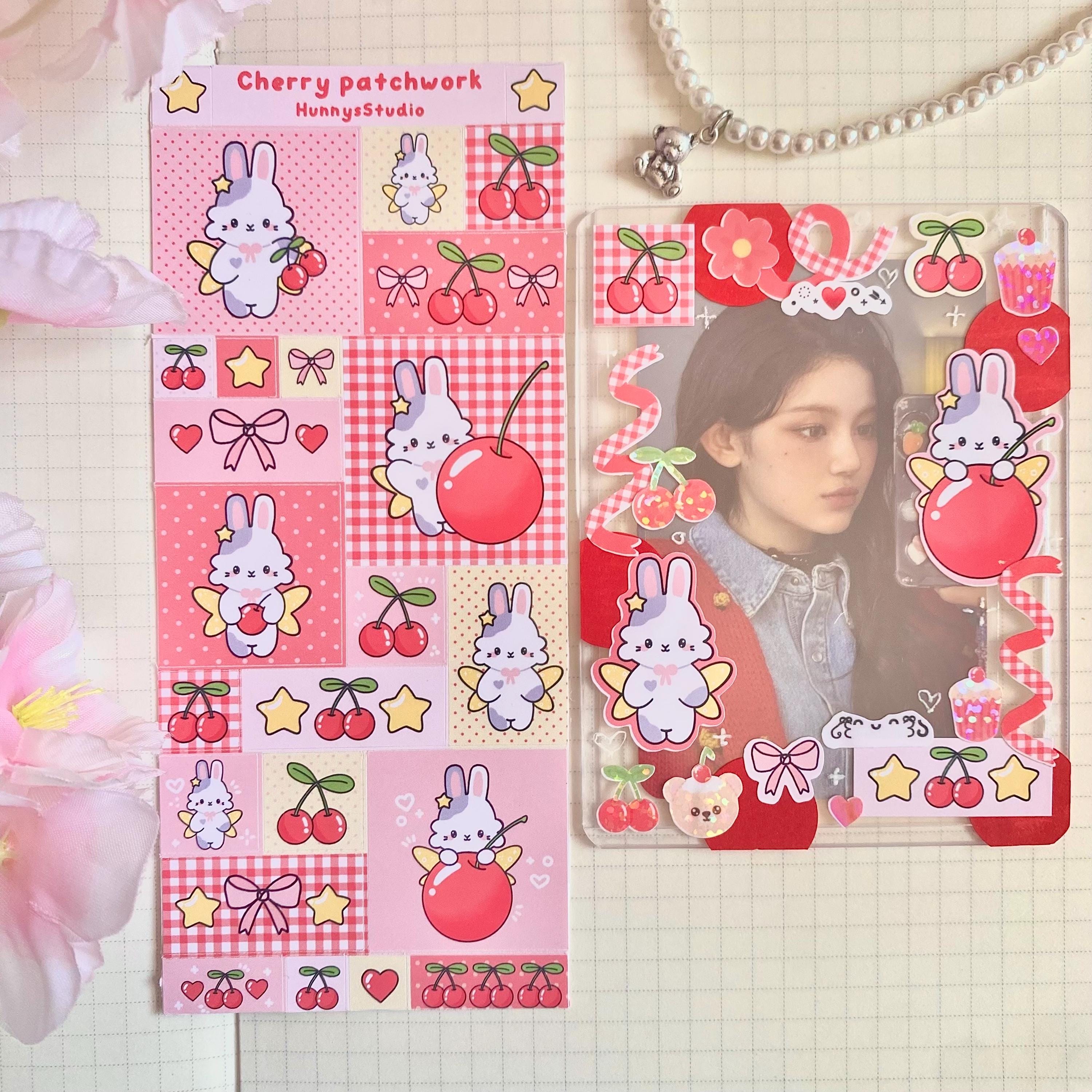 Cherry patchwork matte vinyl sticker sheet