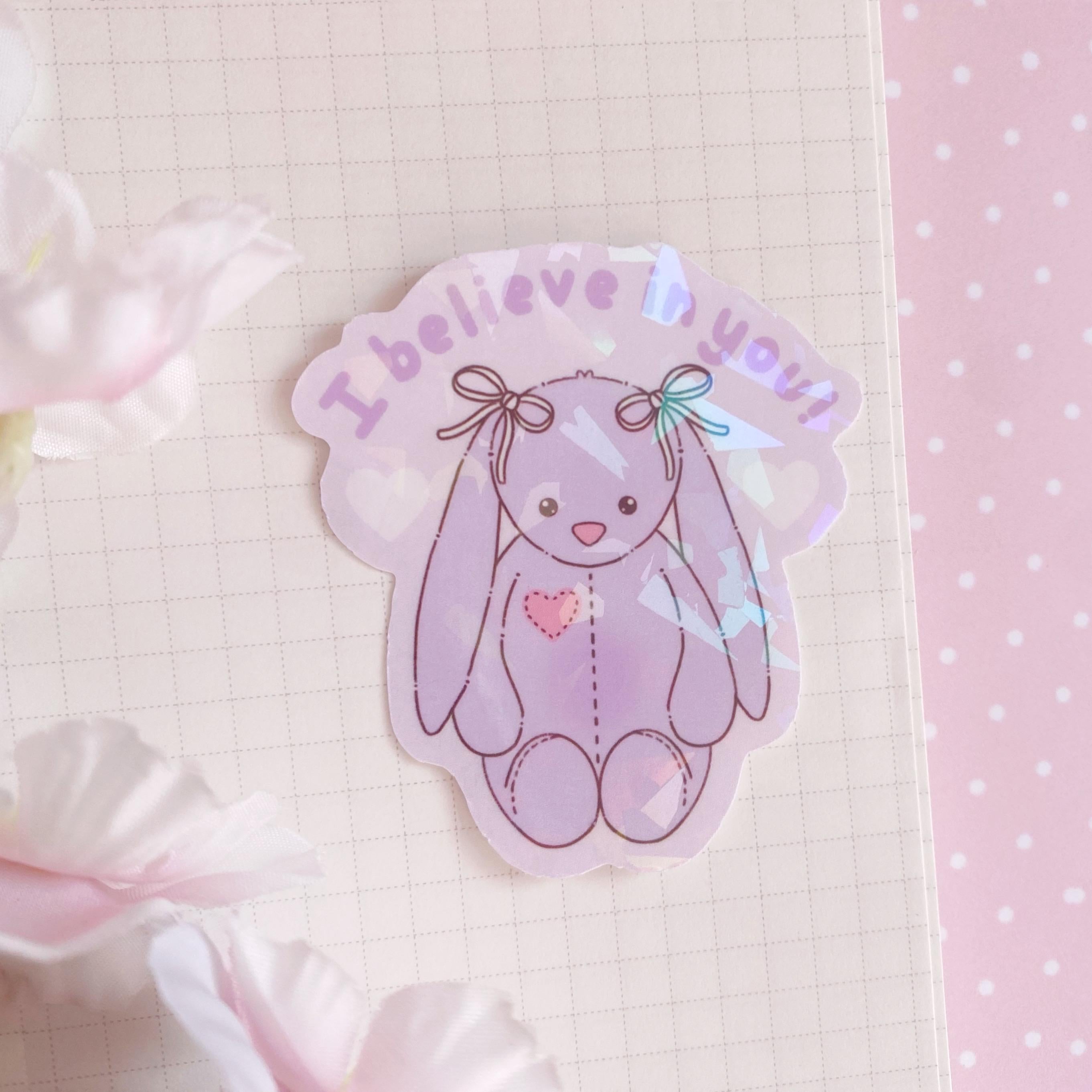 Bunny I believe in you die cut vinyl holo sticker