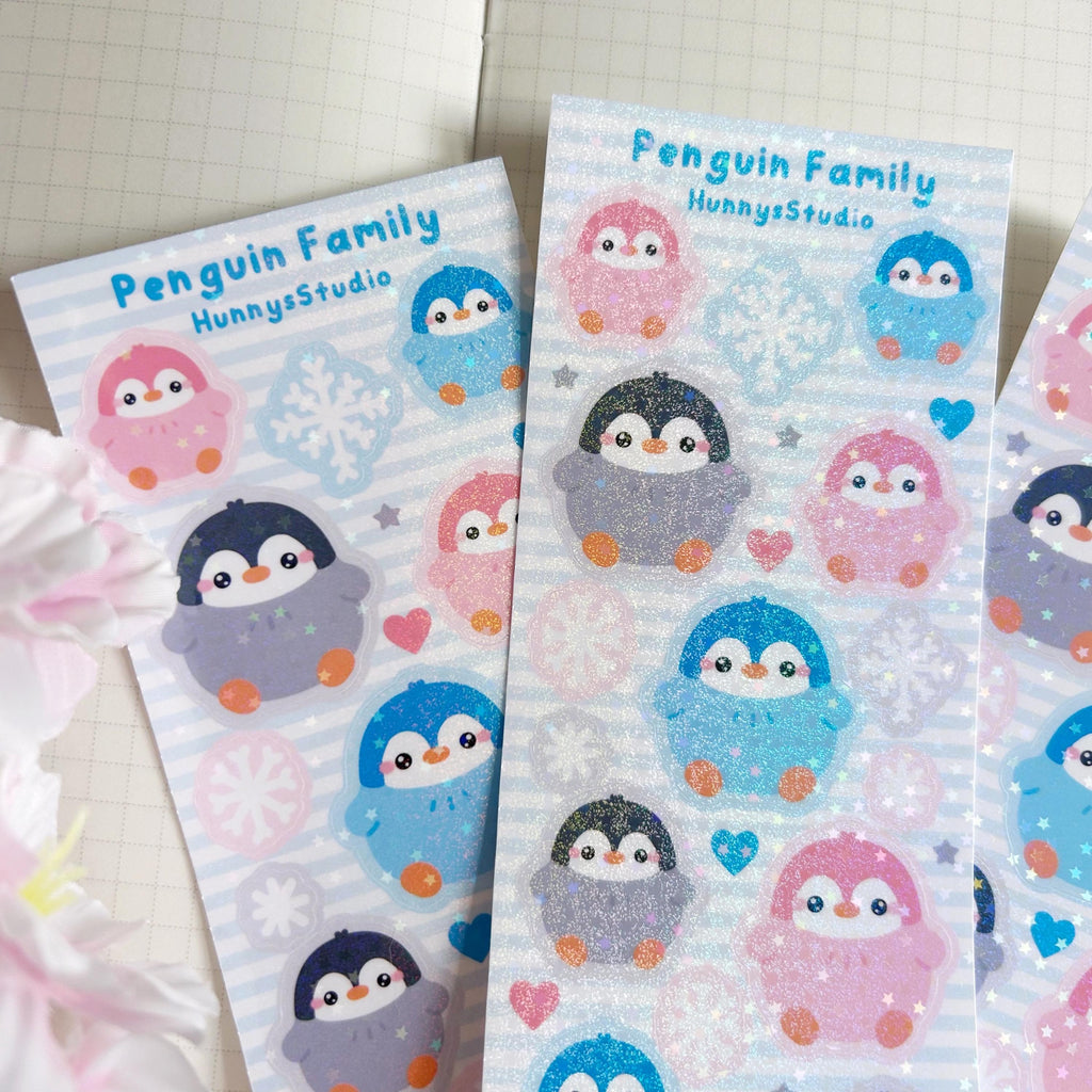 Penguin family vinyl holographic sticker sheet