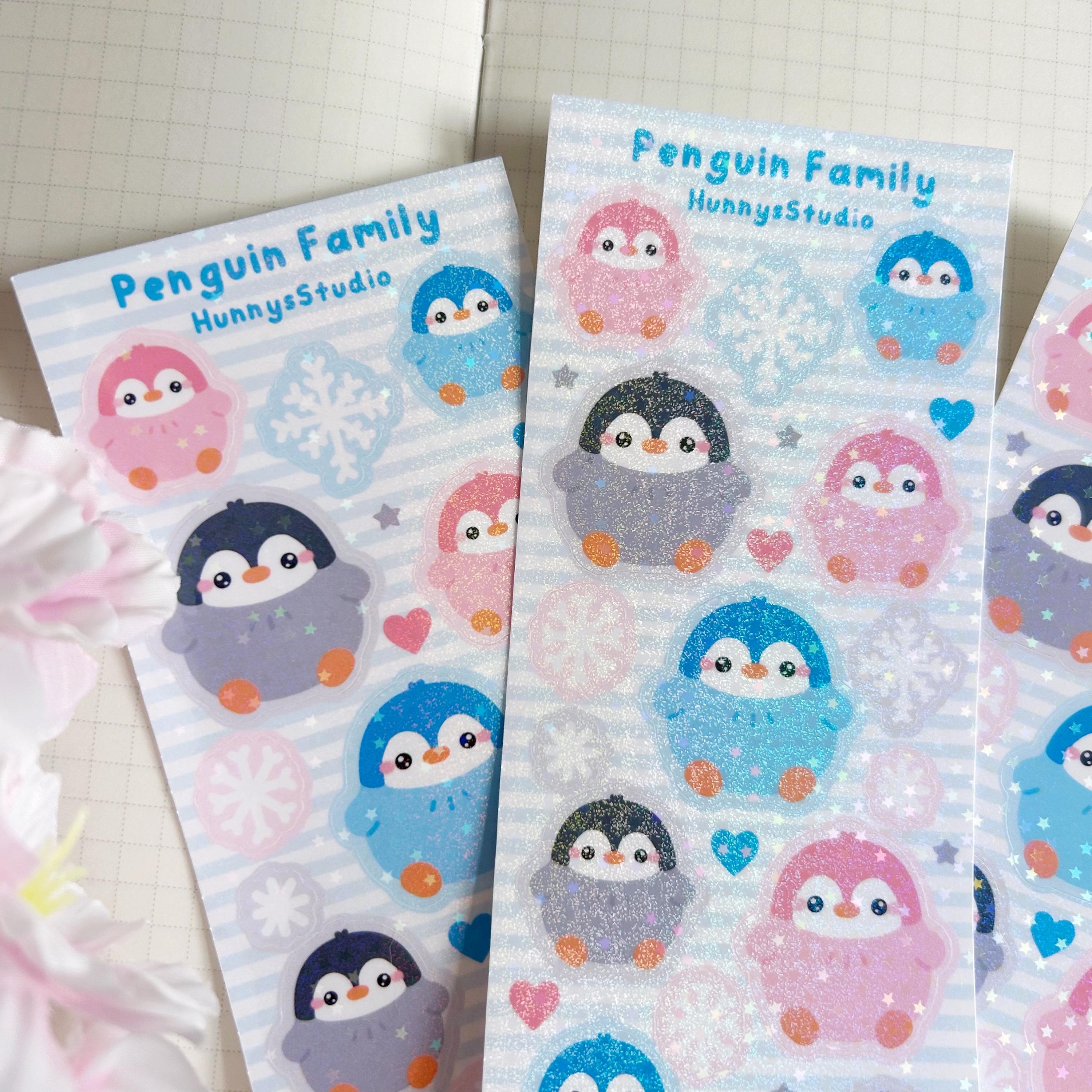 Penguin family vinyl holographic sticker sheet