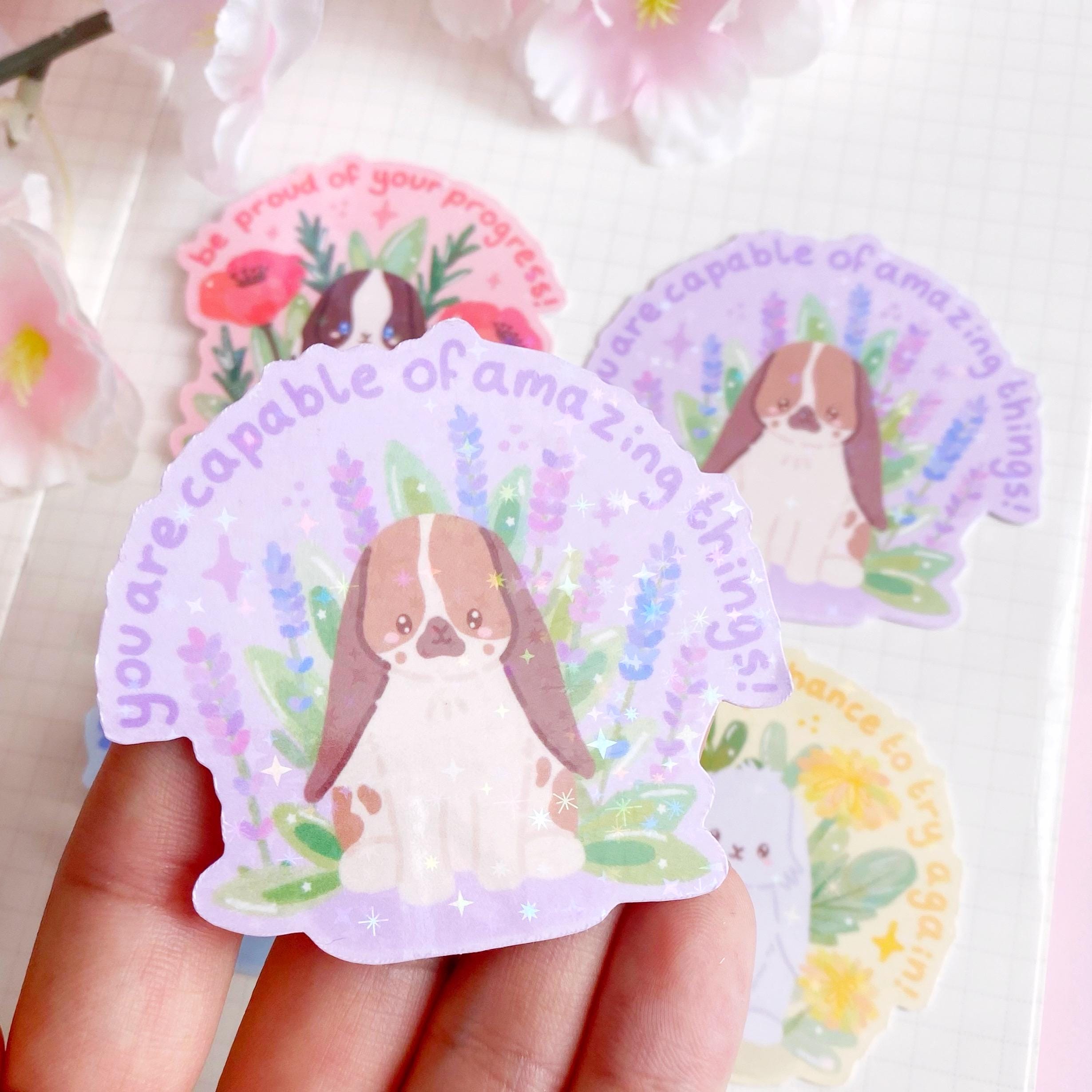 quote flower bunny die cut vinyl holographic sticker